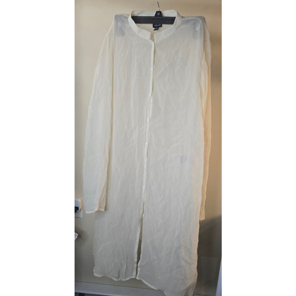 Women's Eileen Fisher Organic Linen Long Shirt Dress Ivory Medium - Picture 2 of 16